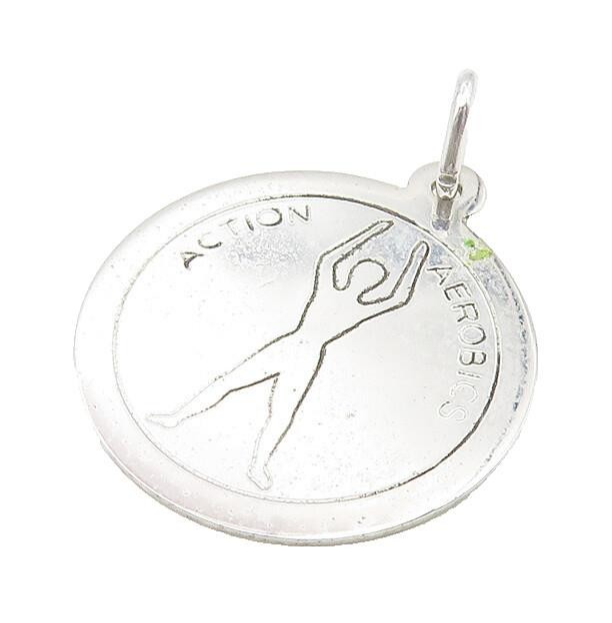925 Sterling Silver  Shiny Etched Action Aerobics Round Drop Pendant  PT8936