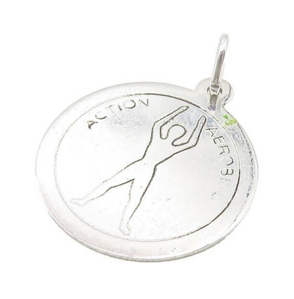 925 Sterling Silver  Shiny Etched Action Aerobics Round Drop Pendant  PT8936