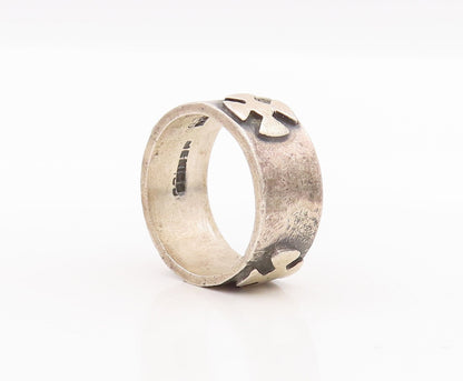 925 Sterling Silver Vintage Ring MEXICO Solid Carved Fan Shape  Sz 9  RG28788