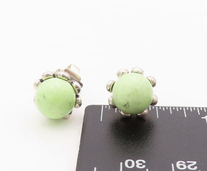925 Sterling Silver Vintage Earrings Green Gemstone Flower Studs  EG13441