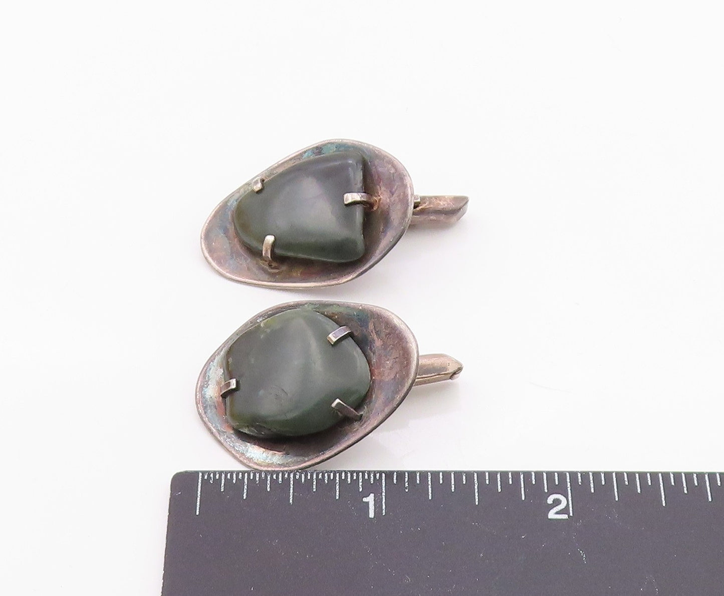 925 Sterling Silver  Vintage Prong Set Jasper Dark Tone Cuff Links  TR1732