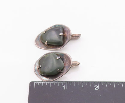 925 Sterling Silver  Vintage Prong Set Jasper Dark Tone Cuff Links  TR1732