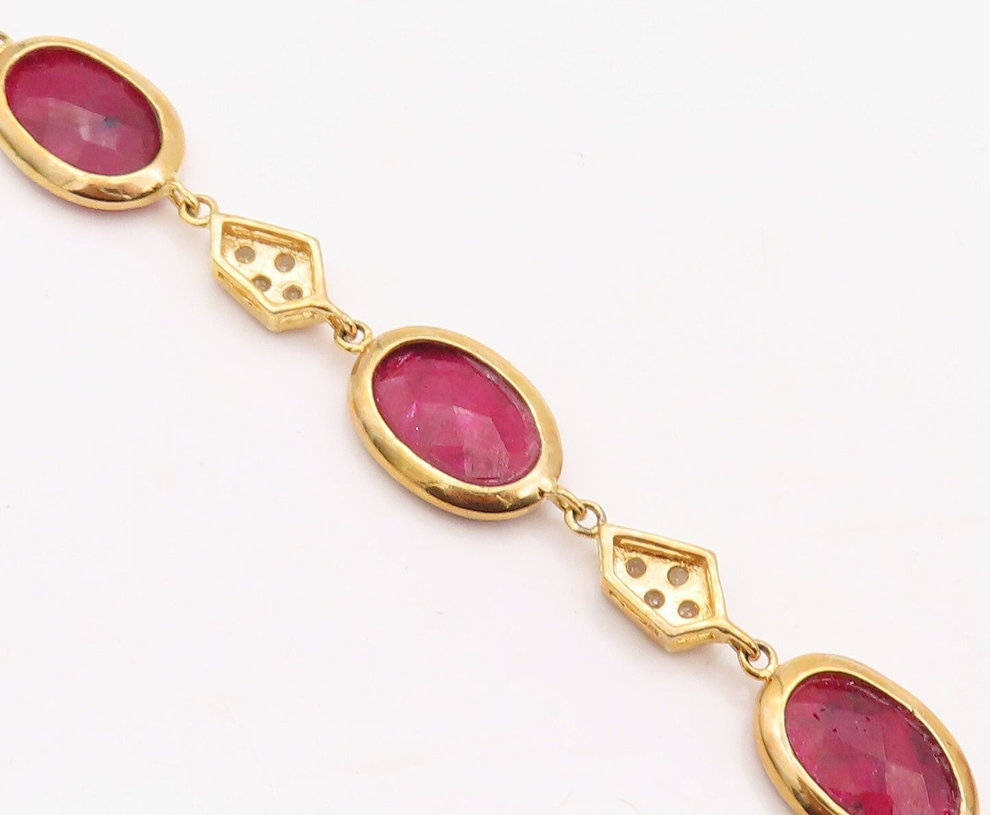 925 Sterling Silver Vintage Bracelet Gold Plated Diamonds & Oval Ruby  BT10838