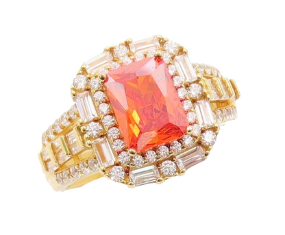 925 Sterling Silver Vintage Ring Gold Plated Orange & White CZ  Sz 7  RG29628