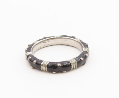 925 Sterling Silver Vintage Ring Modernist Enamel Studded Band  Sz 8  RG36720