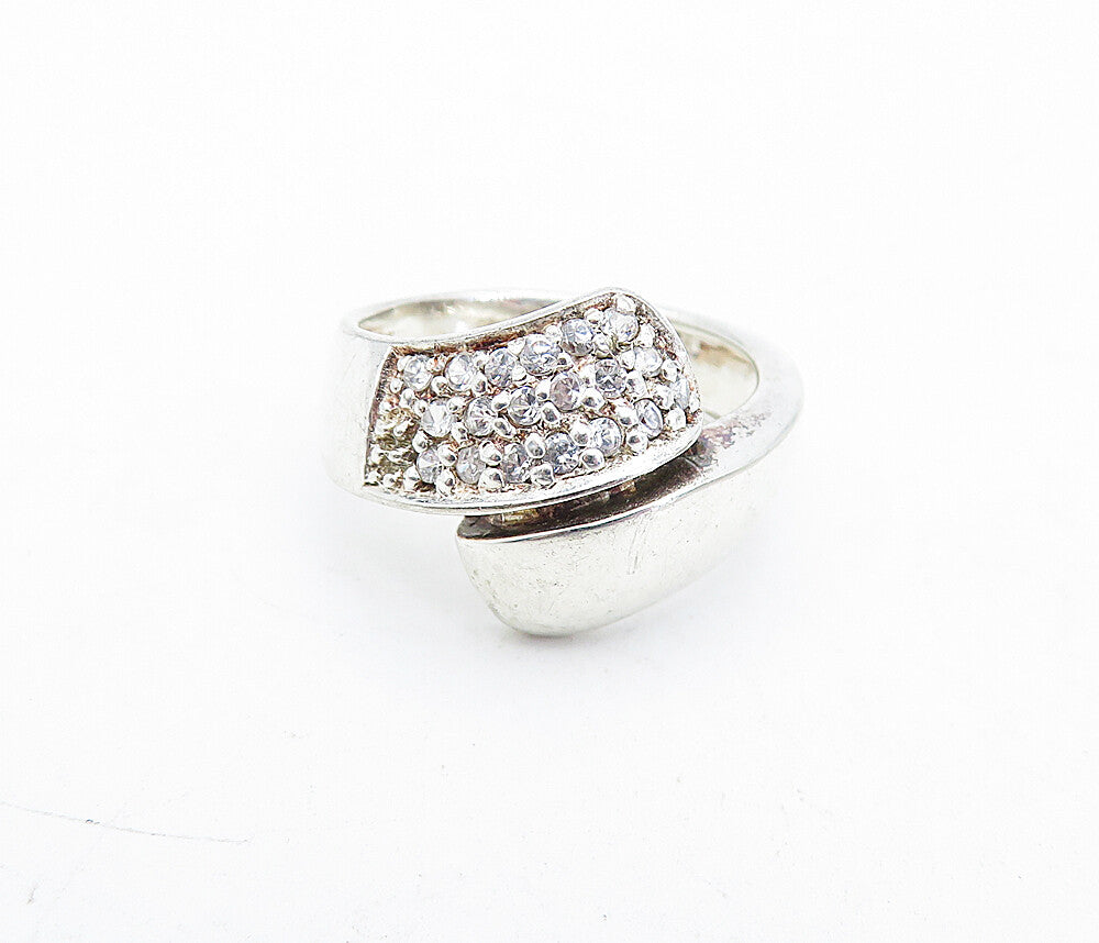 SHUBE 925 Sterling Silver  Vintage Shiny Topaz Bypass Band Ring Sz 7  RG4608