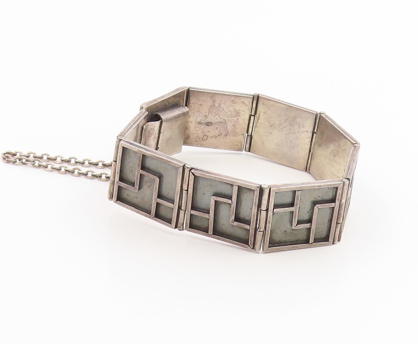 925 Sterling Silver Vintage Bracelet Modernist Geometric Panel Link  BT12037