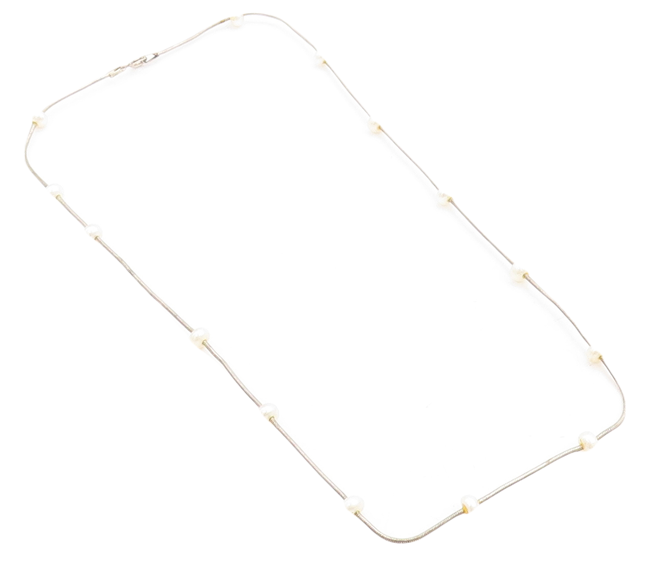 925 Sterling Silver  Vintage Petite Pearls Beaded Snake Chain Necklace  NE1713