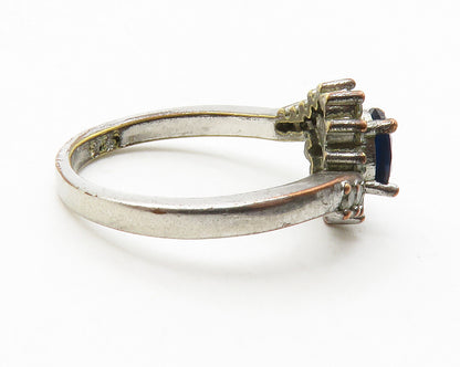 925 Sterling Silver  Vintage Blue & White Topaz Bypass Band Ring Sz 6  RG13272