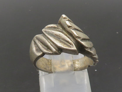 925 Sterling Silver  Vintage Leaf Motif Bypass Band Ring Sz 6  RG23952