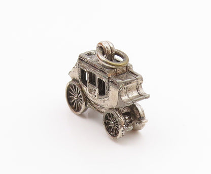 925 Sterling Silver  Vintage Old Fashioned Carriage Dark Tone Pendant  PT15993