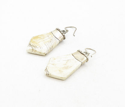 925 Sterling Silver  Vintage Coffin Shape Jasper Rustic Dangle Earrings EG3914