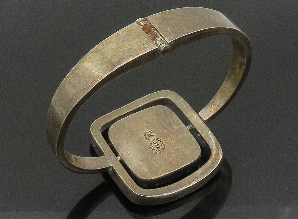 DESIGNER MEXICO 925 Silver  Vintage Tiger's Eye Square Bangle Bracelet  BT9208