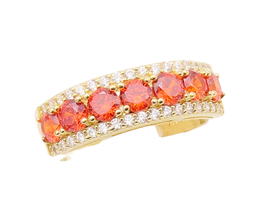 925 Sterling Silver Vintage Ring Gold Plated Red & White CZ  Sz 7  RG29326