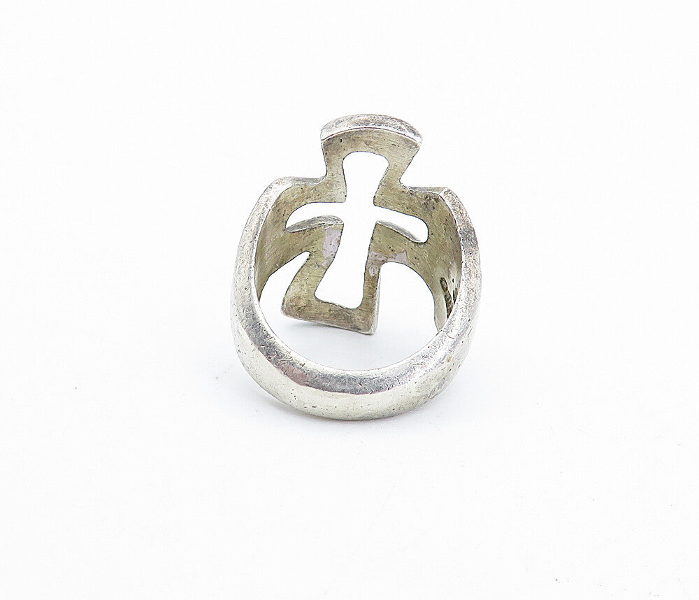 MEXICO 925 Sterling Silver  Vintage Religious Cross Band Ring Sz 4.5  RG3863