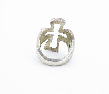 MEXICO 925 Sterling Silver  Vintage Religious Cross Band Ring Sz 4.5  RG3863