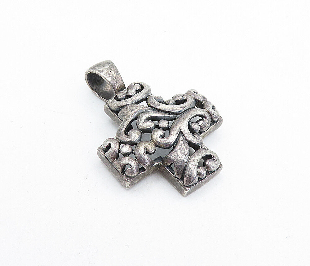 925 Sterling Silver  Vintage Dark Tone Swirl Pattern Cross Pendant  PT4537