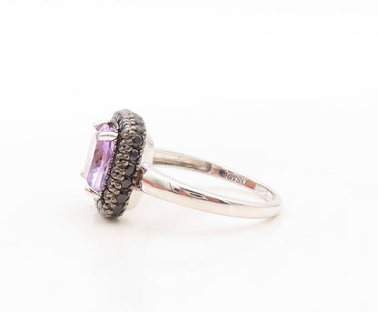 925 Sterling Silver Vintage Ring Square Amethyst Halo Spinel  Sz 7  RG30879