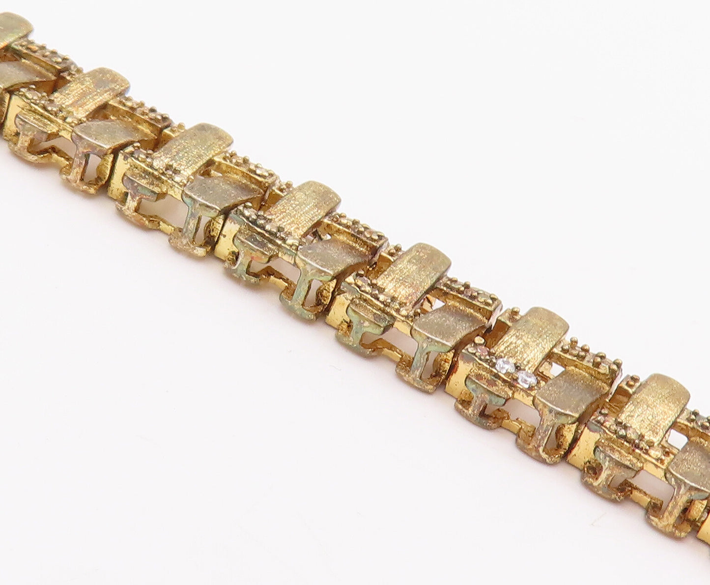 925 Sterling Silver Vintage Bracelet Gold Plated Repeated Pattern Cutout BT10467