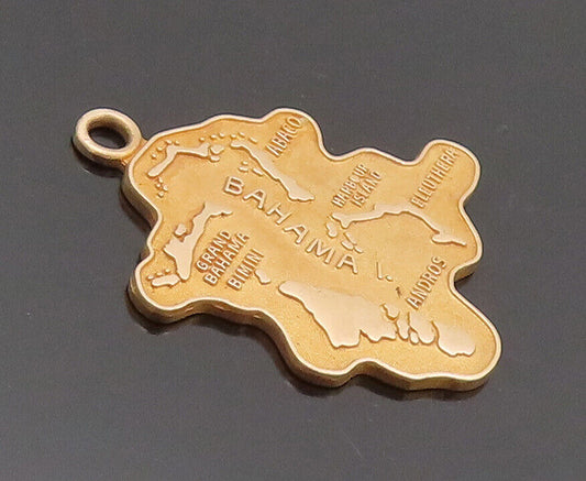 10K GOLD  Vintage Bahama Island Shaped Map Drop Pendant  GP642