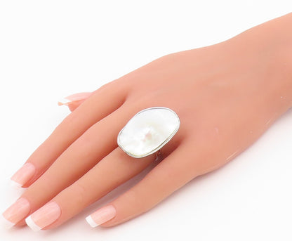 925 Sterling Silver Vintage Ring Modernist Mother Of Pearl Band  Sz 7  RG36507