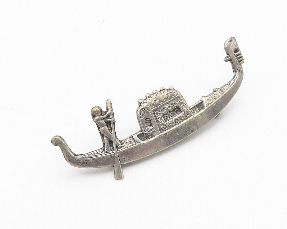 925 Sterling Silver  Vintage Man Rowing Gondola Boat Motif Brooch Pin  BP4232