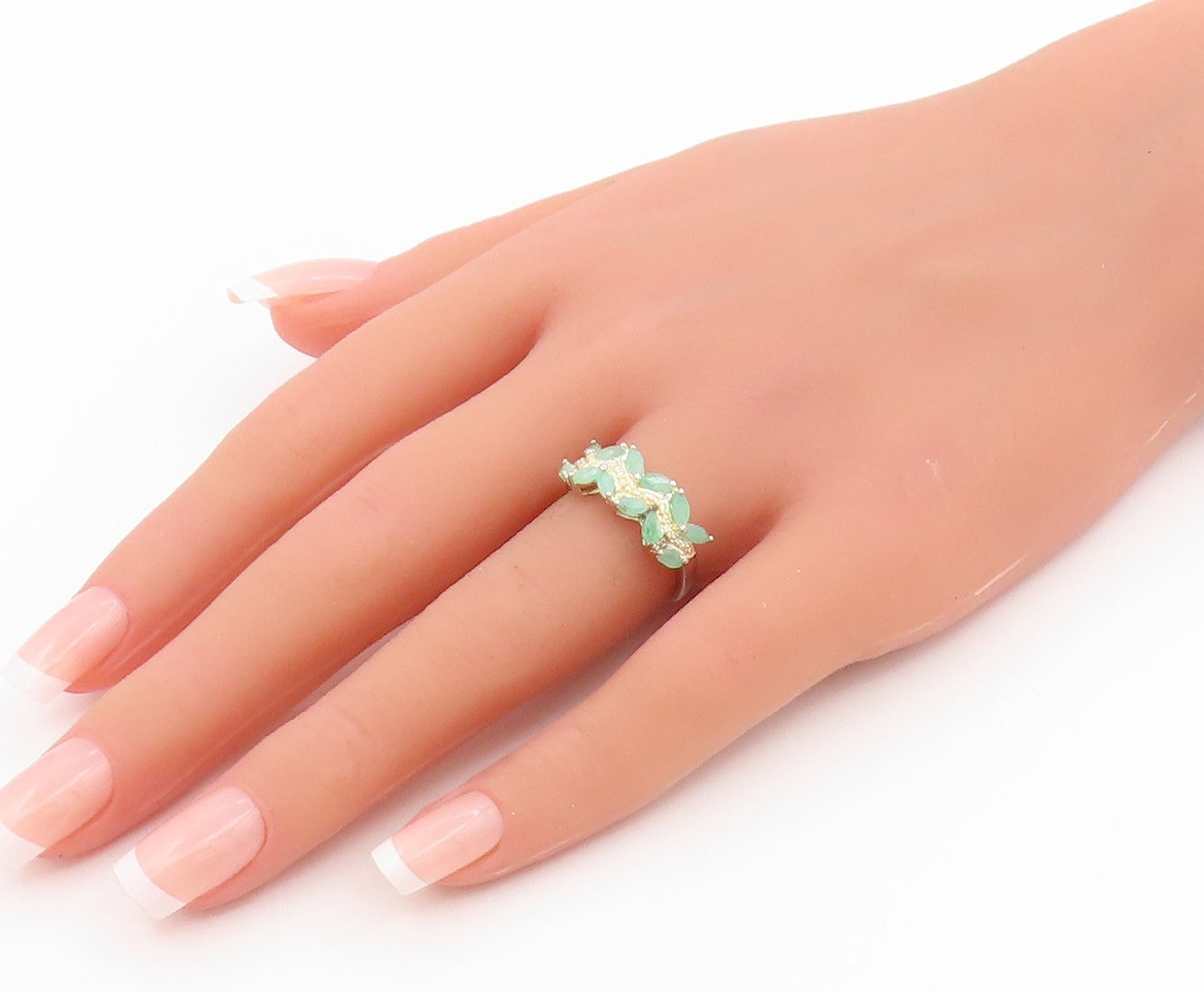 925 Sterling Silver Vintage Ring Marquise Emerald Leafy Band  Sz 6.5  RG35654