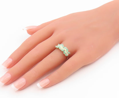 925 Sterling Silver Vintage Ring Marquise Emerald Leafy Band  Sz 6.5  RG35654
