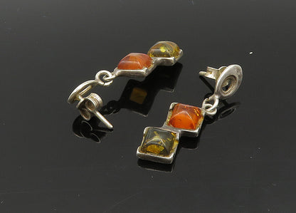 925 Sterling Silver  Vintage Cabochon Amber 2 Stone Dangle Earrings  EG10330