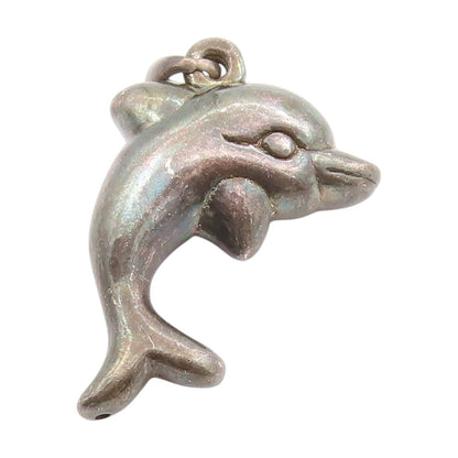 925 Sterling Silver Vintage Pendant Dark Tone Leaping Baby Dolphin Charm PT25029