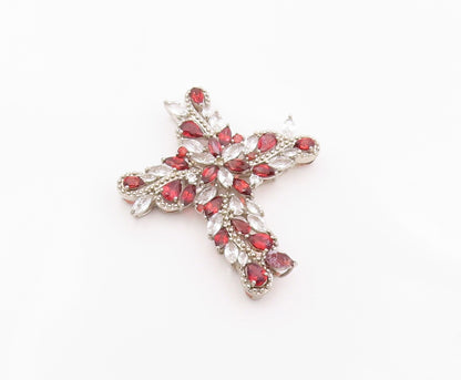 925 Sterling Silver Vintage Pendant Garnet & Topaz Religious Cross   PT26356