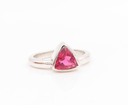 925 Sterling Silver Vintage Ring Bezel Set Ruby Solitaire Band  Sz 7  RG35766