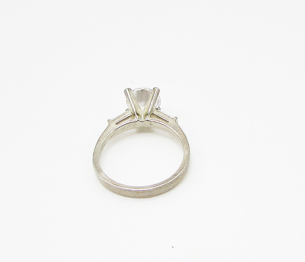 925 Sterling Silver  White Cubic Zirconia 3Stone Engagement Ring Sz 9  RG2945
