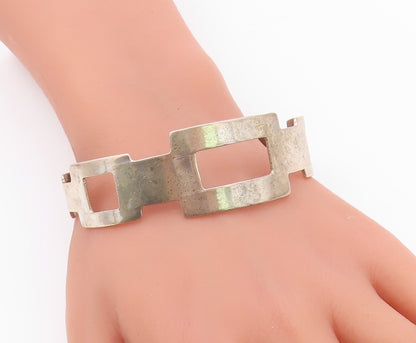 925 Sterling Silver  Vintage Graduated Open Rectangle Cuff Bracelet  BT9380