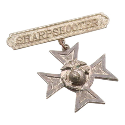 925 Sterling Silver Vintage Brooch Pin USMC Rifle Sharpshooter Badge  BP12548