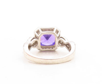 925 Sterling Silver Vintage Ring Square Cut Purple Halo White CZ  Sz 8  RG31496