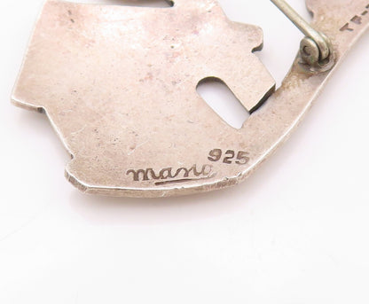 925 Sterling Silver Vintage Brooch Pin MEXICO Howling Wolf On Full Moon  BP11170