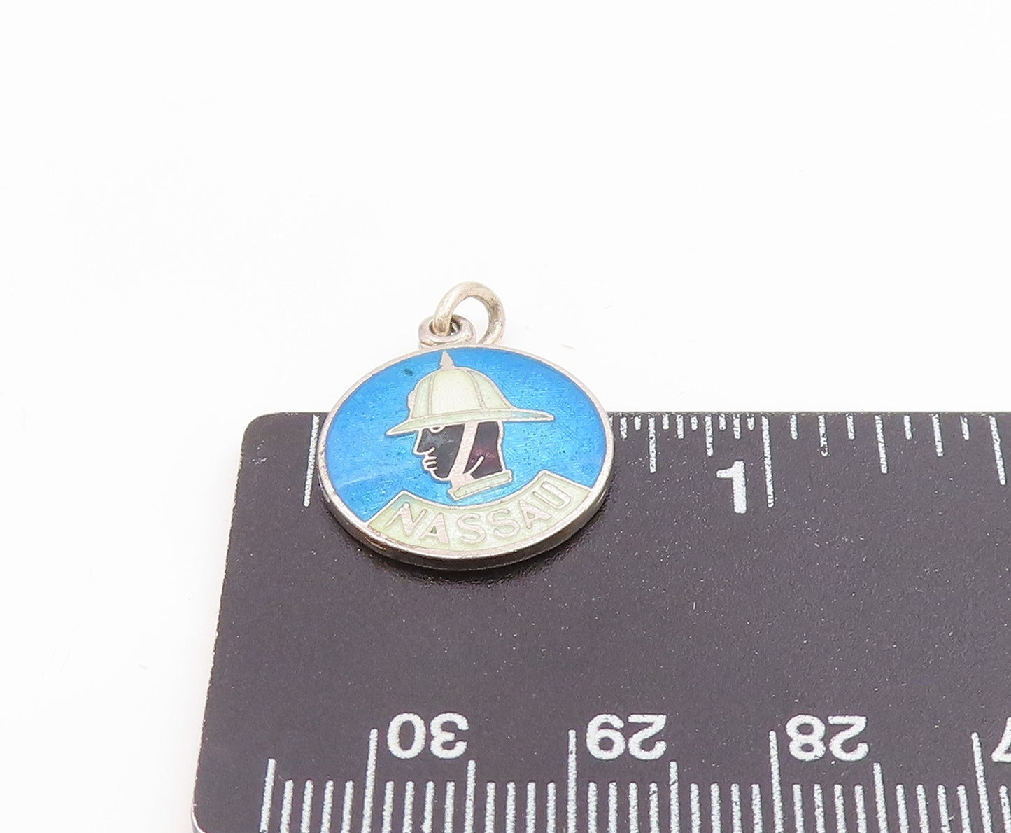 925 Sterling Silver  Vintage Enamel Nassau Man In Helmet Pendant  PT15889