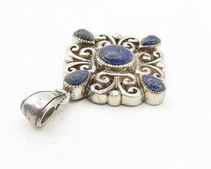 NK 925 Sterling Silver  Vintage Lapis Lazuli Swirl Design Drop Pendant  PT8117