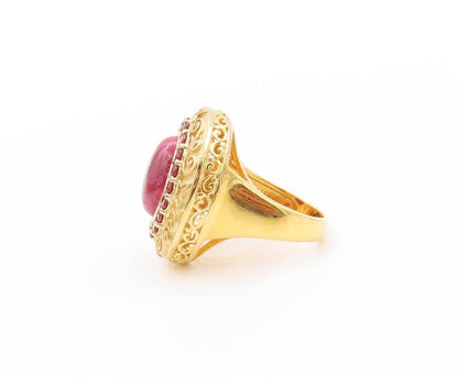 925 Sterling Silver Vintage Ring Gold Plated Oval Ruby & Garnet  Sz 5.5  RG32557