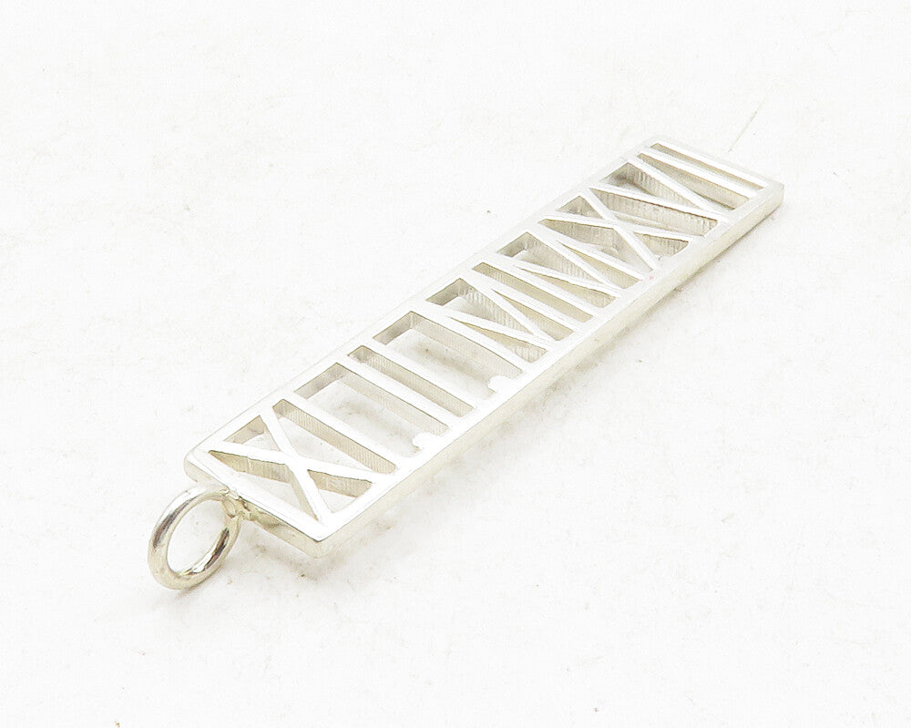 925 Sterling Silver  Shiny Open Roman Numerals Bar Pendant  PT10072
