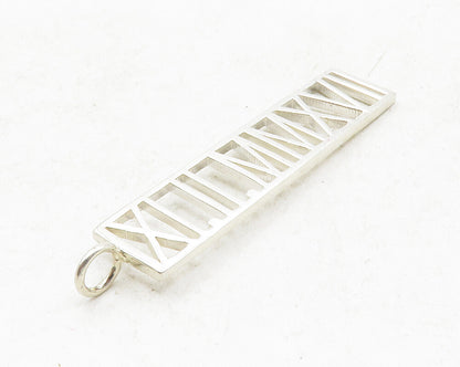 925 Sterling Silver  Shiny Open Roman Numerals Bar Pendant  PT10072