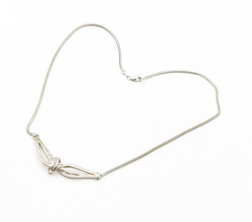 925 Sterling Silver  Genuine Diamonds Shiny Snake Chain Necklace  NE2525