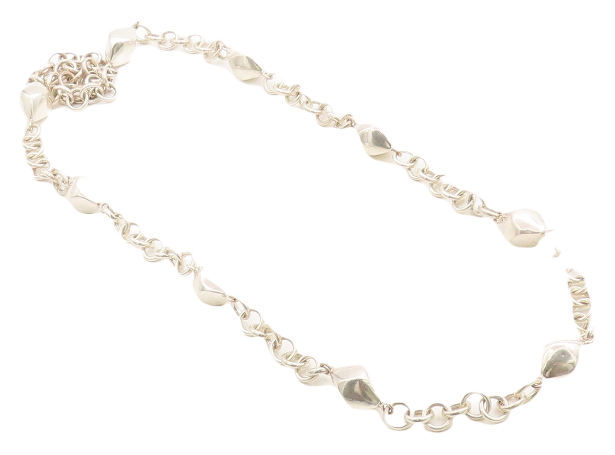 925 Sterling Silver Shiny Hollow Diamond Shape link Chain Necklace NE1743