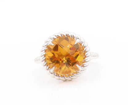 925 Sterling Silver Vintage Ring Round Citrine Halo Twisted Rope  Sz 6  RG32930
