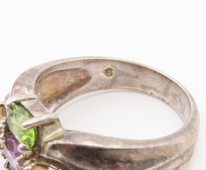 925 Sterling Silver Vintage Ring Multi Gemstone Cluster Band  Sz 9  RG36822