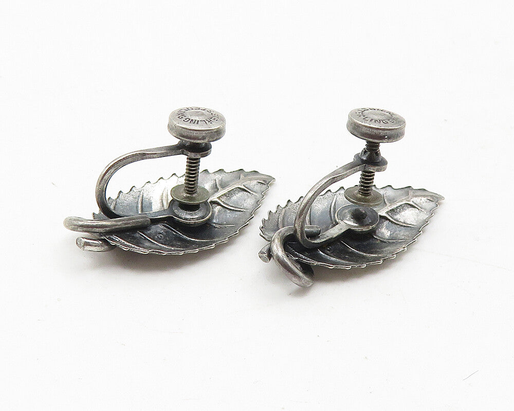 925 Sterling Silver  Vintage Floral Leaf Motif Non Pierce Drop Earrings EG5906