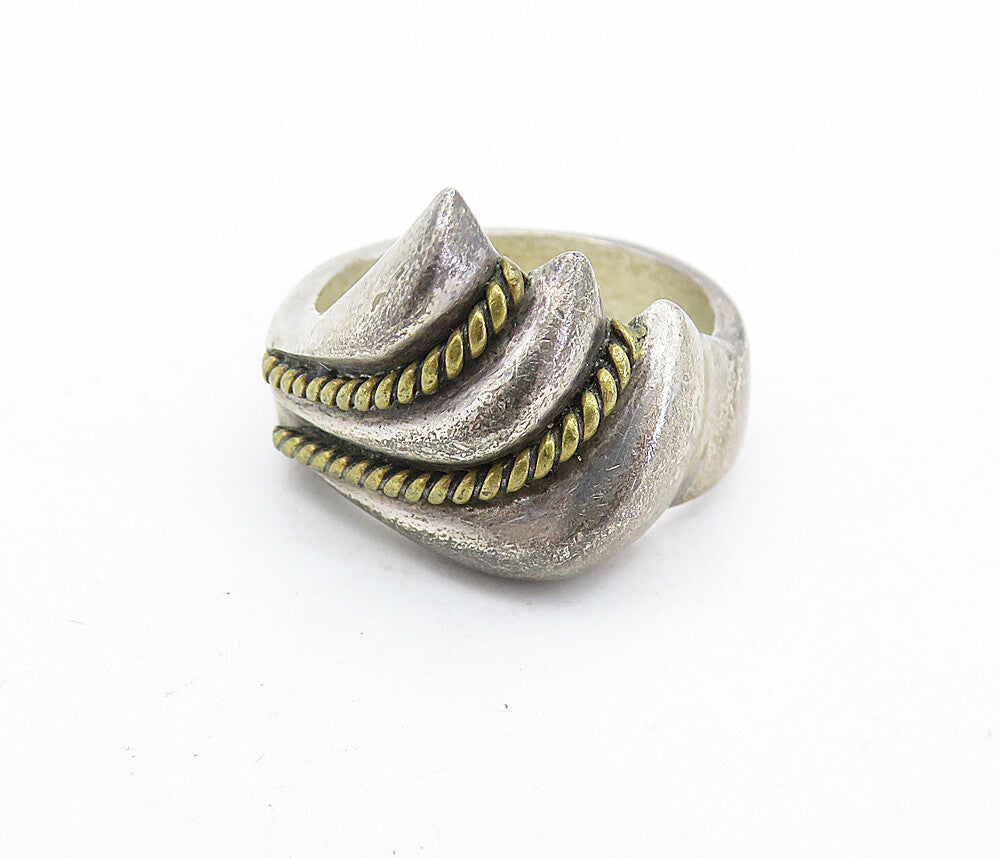 MEXICO 925 Silver  Vintage Two Tone Rope Twist Fluted Band Ring Sz 6.5  RG6977