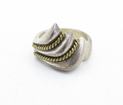 MEXICO 925 Silver  Vintage Two Tone Rope Twist Fluted Band Ring Sz 6.5  RG6977