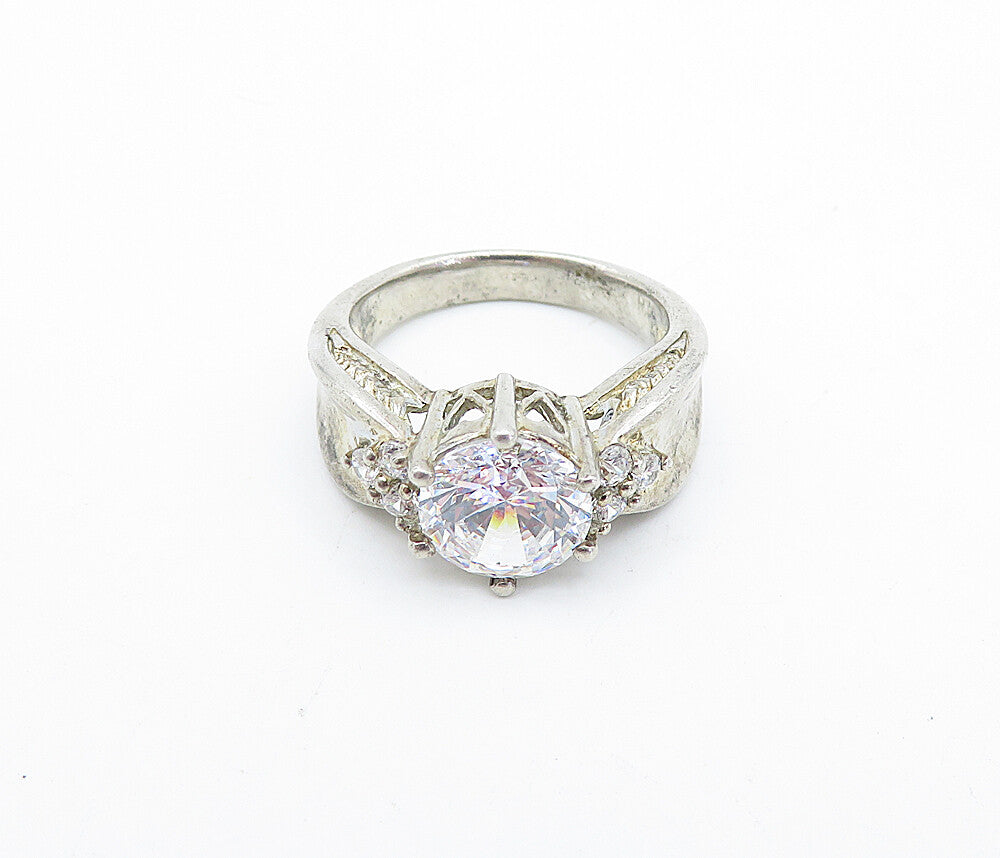 MEDA 925 Silver  Vintage Cubic Zirconia Solitaire Accent Ring Sz 6  RG3929